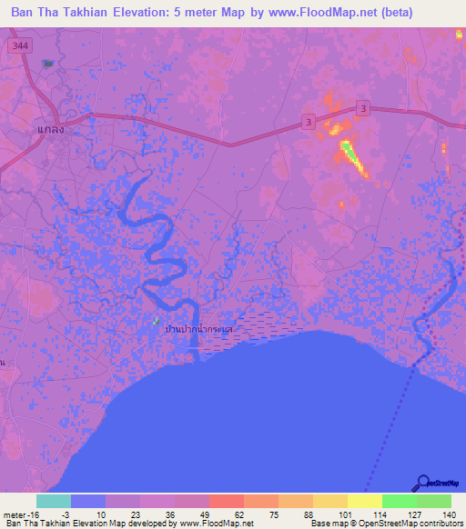 Ban Tha Takhian,Thailand Elevation Map