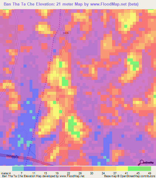 Ban Tha Ta Che,Thailand Elevation Map