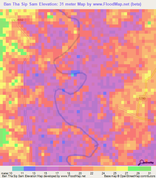 Ban Tha Sip Sam,Thailand Elevation Map