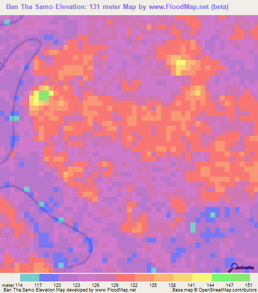 Ban Tha Samo,Thailand Elevation Map