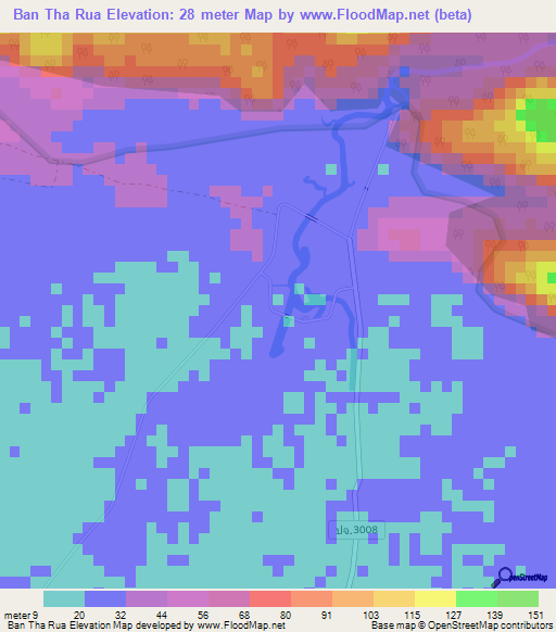 Ban Tha Rua,Thailand Elevation Map
