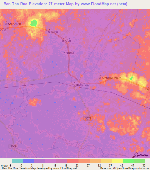 Ban Tha Rua,Thailand Elevation Map