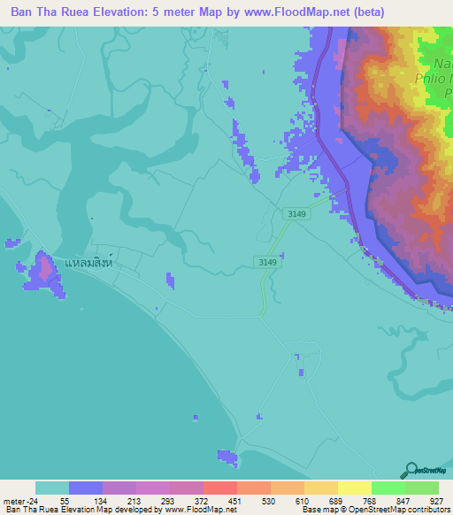 Ban Tha Ruea,Thailand Elevation Map