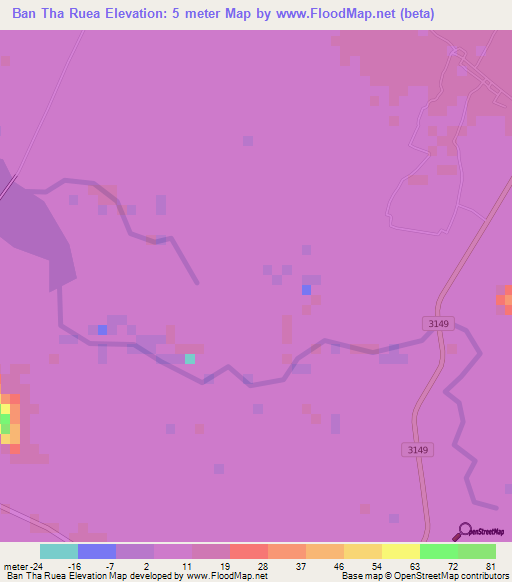Ban Tha Ruea,Thailand Elevation Map