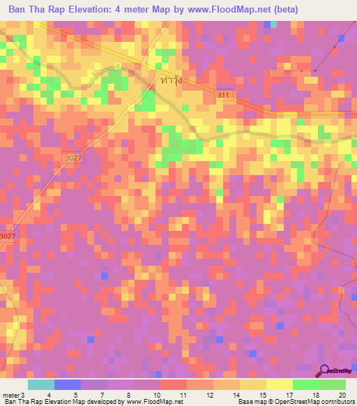 Ban Tha Rap,Thailand Elevation Map