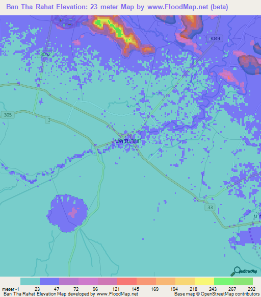Ban Tha Rahat,Thailand Elevation Map