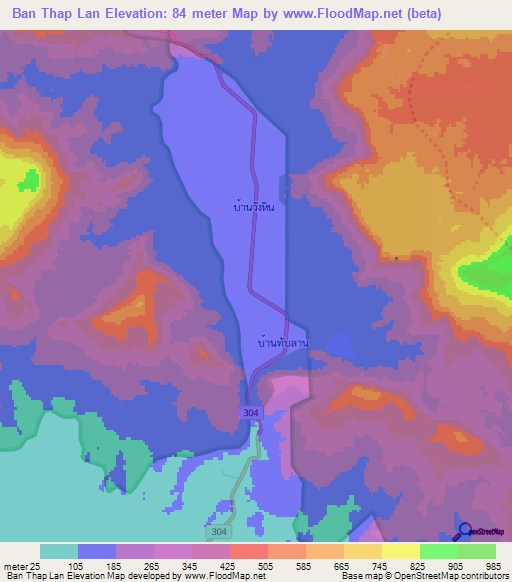 Ban Thap Lan,Thailand Elevation Map