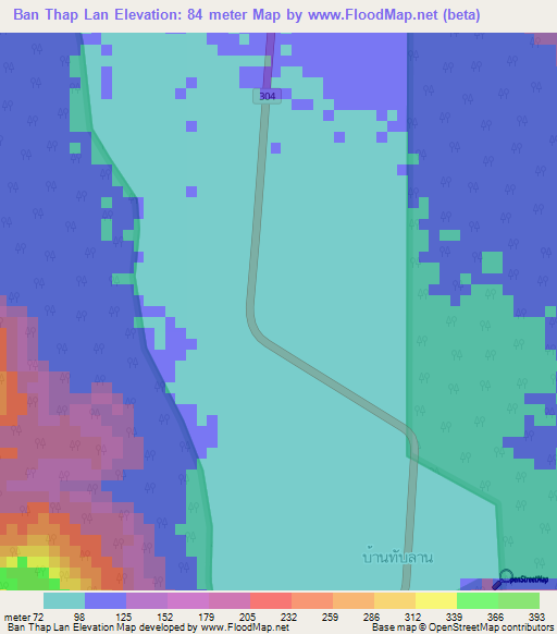 Ban Thap Lan,Thailand Elevation Map