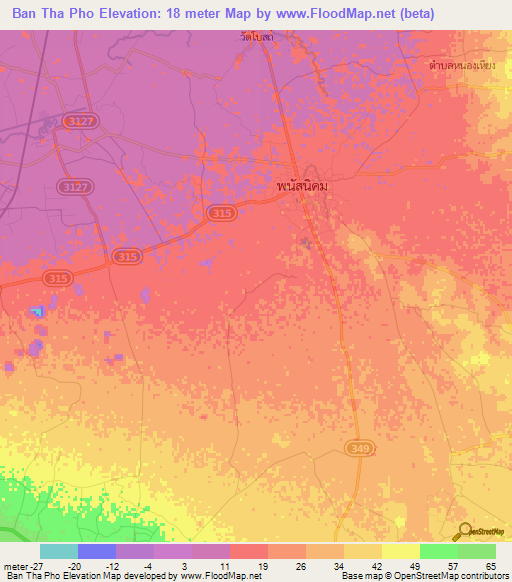 Ban Tha Pho,Thailand Elevation Map