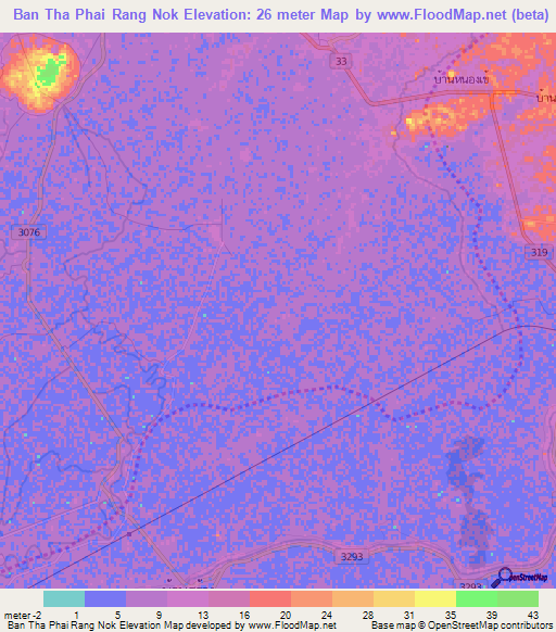 Ban Tha Phai Rang Nok,Thailand Elevation Map