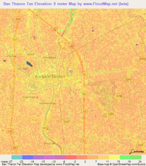 Ban Thanon Tan,Thailand Elevation Map