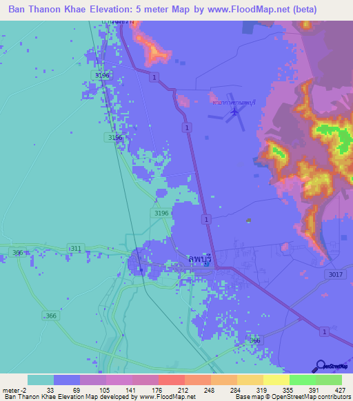 Ban Thanon Khae,Thailand Elevation Map