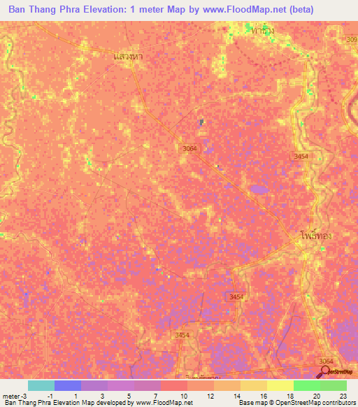 Ban Thang Phra,Thailand Elevation Map
