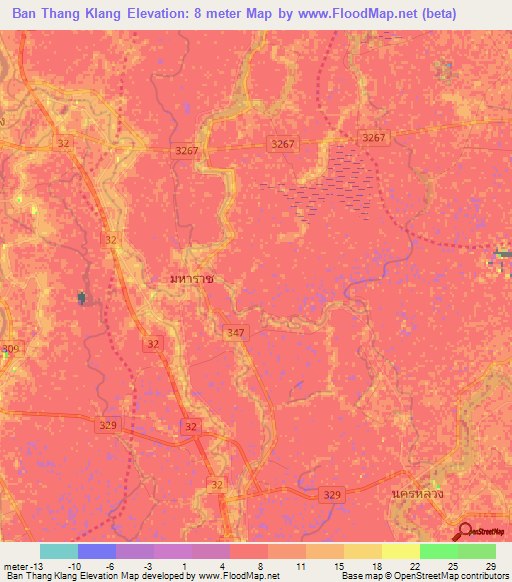 Ban Thang Klang,Thailand Elevation Map