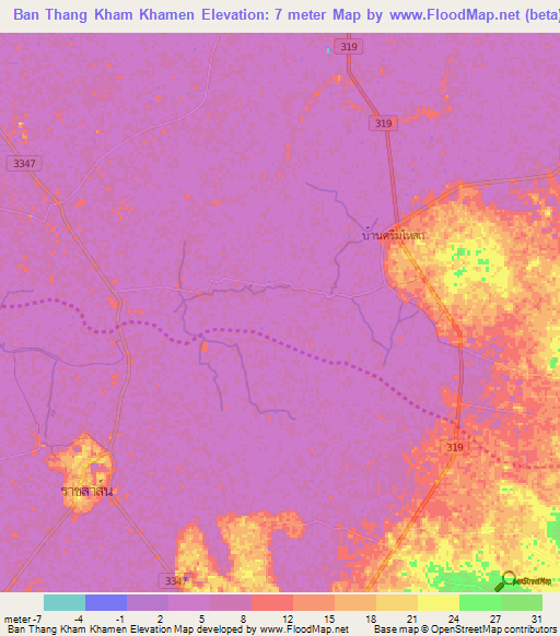 Ban Thang Kham Khamen,Thailand Elevation Map