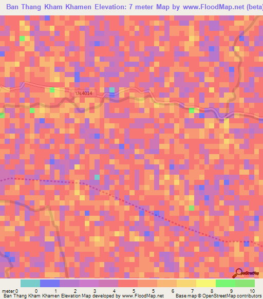 Ban Thang Kham Khamen,Thailand Elevation Map