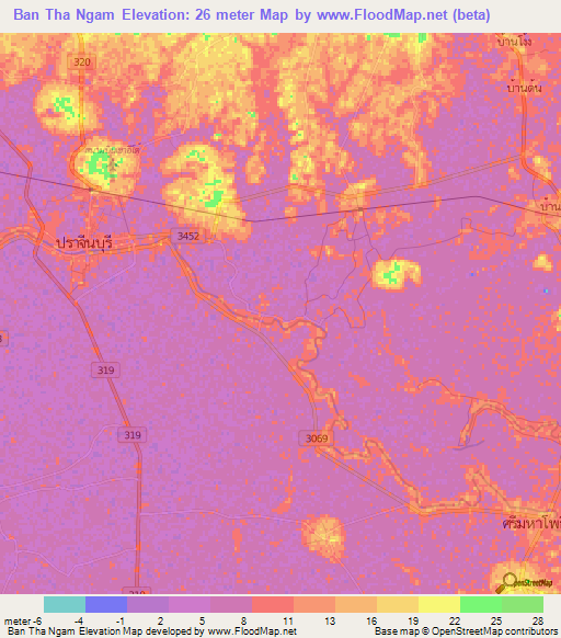 Ban Tha Ngam,Thailand Elevation Map