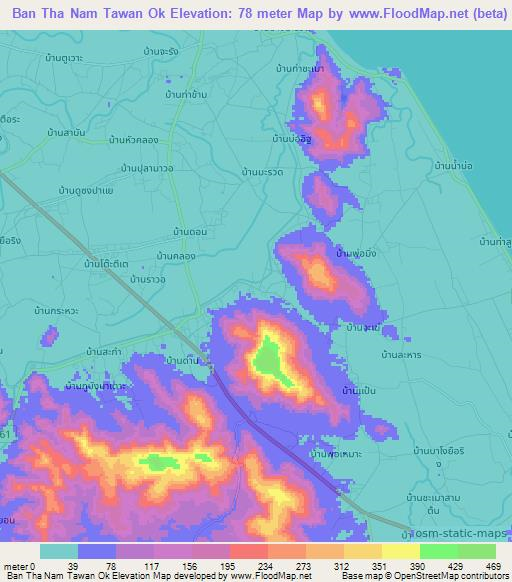 Ban Tha Nam Tawan Ok,Thailand Elevation Map