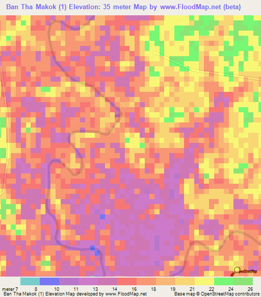 Ban Tha Makok (1),Thailand Elevation Map