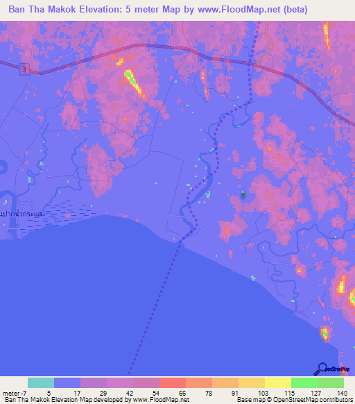 Ban Tha Makok,Thailand Elevation Map