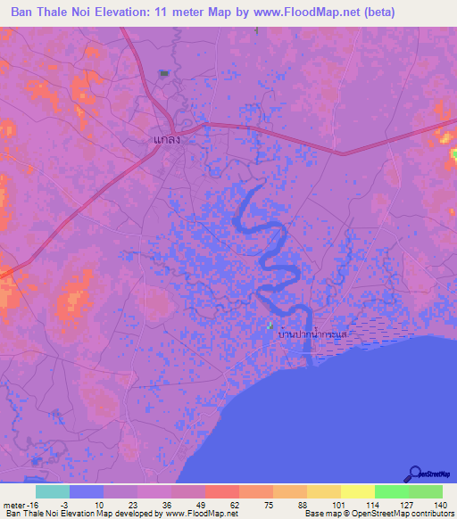 Ban Thale Noi,Thailand Elevation Map