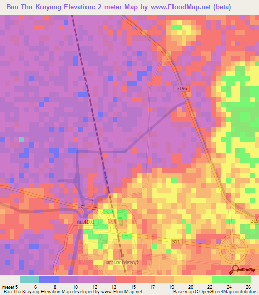 Ban Tha Krayang,Thailand Elevation Map