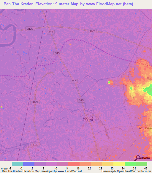 Ban Tha Kradan,Thailand Elevation Map