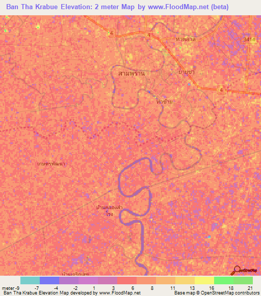Ban Tha Krabue,Thailand Elevation Map