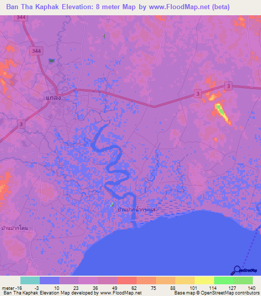 Ban Tha Kaphak,Thailand Elevation Map