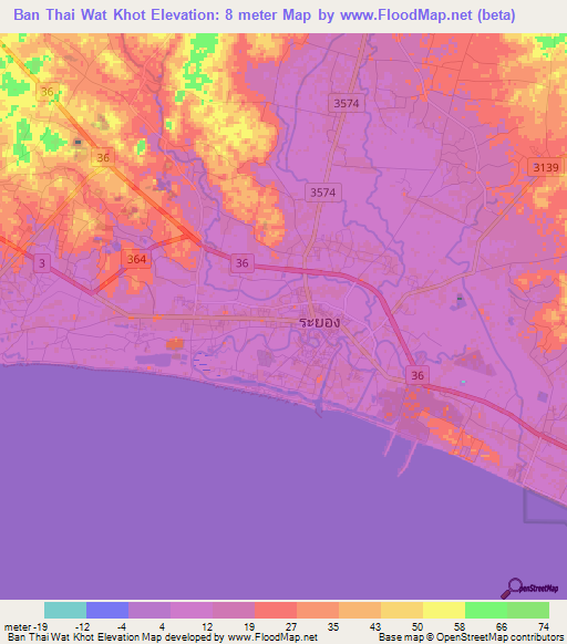 Ban Thai Wat Khot,Thailand Elevation Map