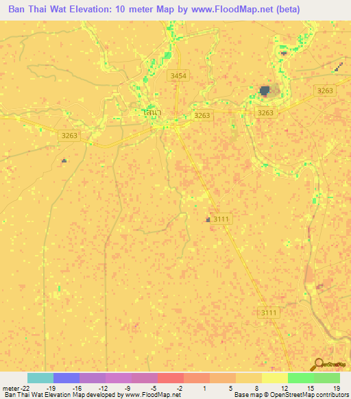 Ban Thai Wat,Thailand Elevation Map