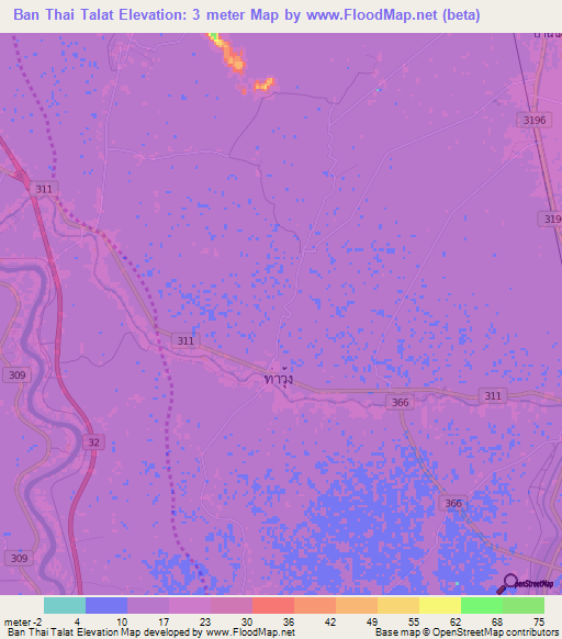 Ban Thai Talat,Thailand Elevation Map