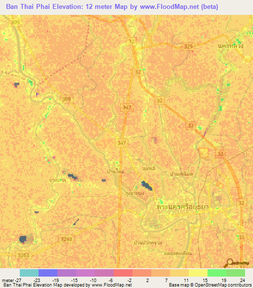 Ban Thai Phai,Thailand Elevation Map