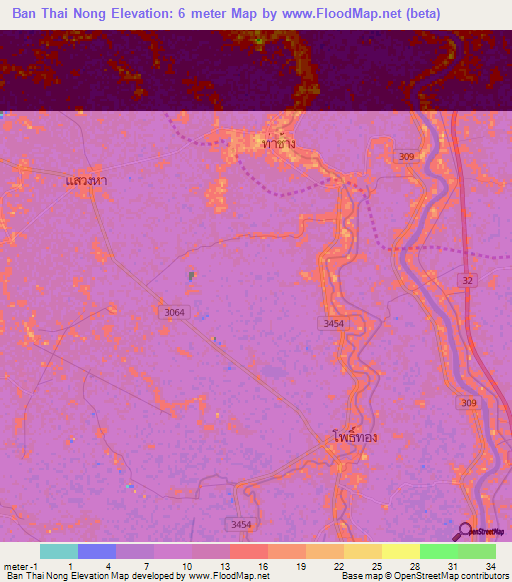 Ban Thai Nong,Thailand Elevation Map
