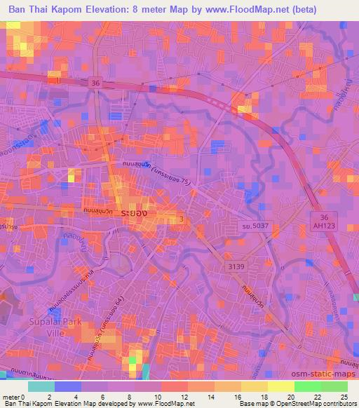 Ban Thai Kapom,Thailand Elevation Map