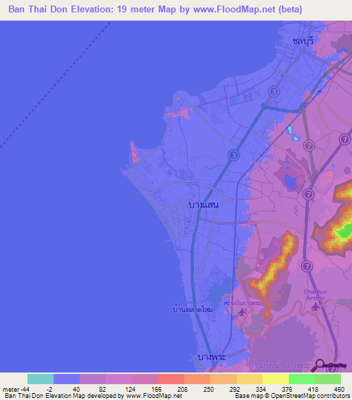 Ban Thai Don,Thailand Elevation Map