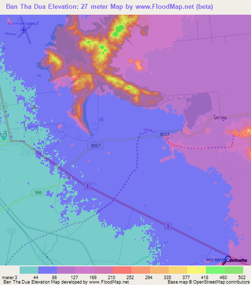 Ban Tha Dua,Thailand Elevation Map
