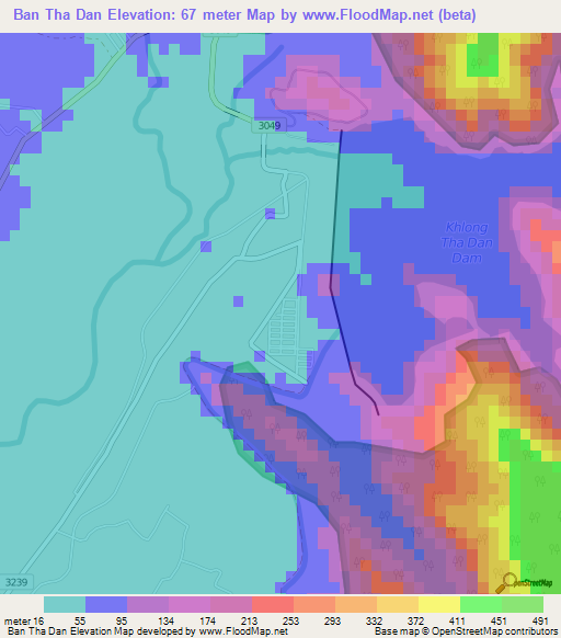 Ban Tha Dan,Thailand Elevation Map