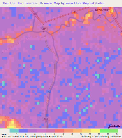 Ban Tha Dan,Thailand Elevation Map