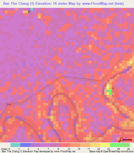 Ban Tha Chang (1),Thailand Elevation Map