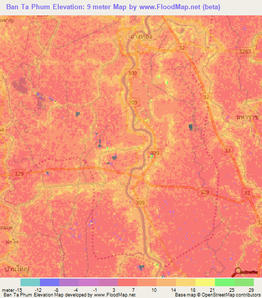Ban Ta Phum,Thailand Elevation Map