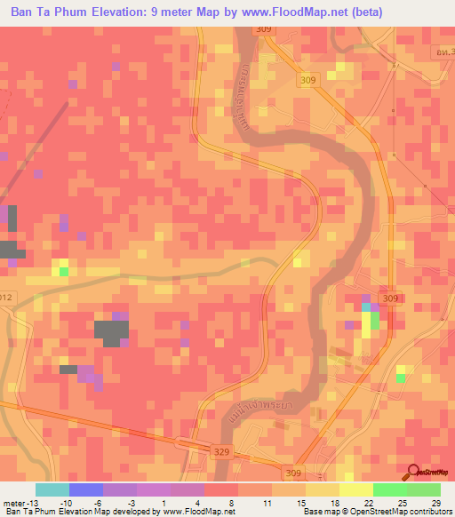Ban Ta Phum,Thailand Elevation Map
