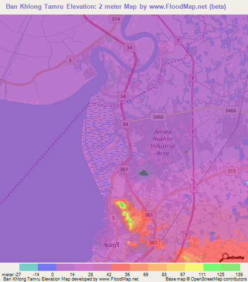 Ban Khlong Tamru,Thailand Elevation Map