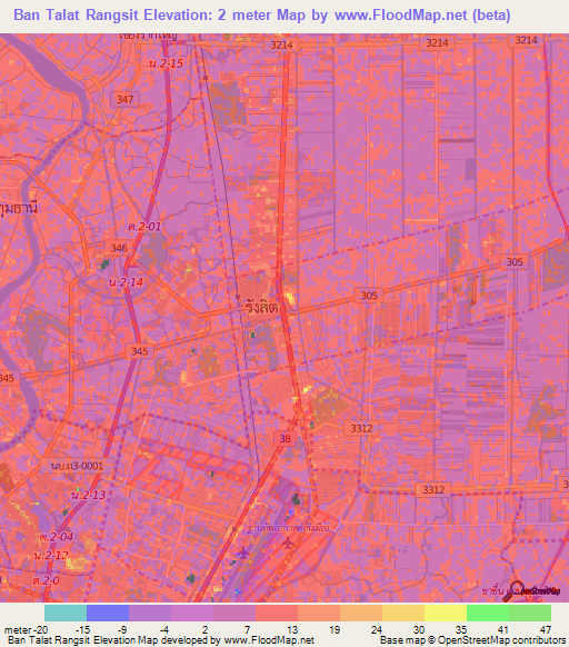Ban Talat Rangsit,Thailand Elevation Map