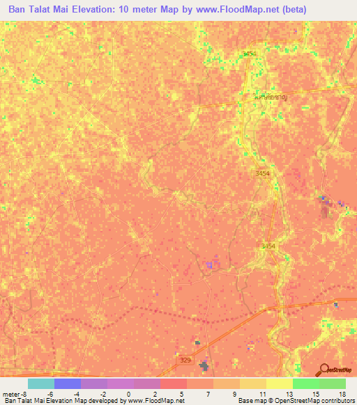 Ban Talat Mai,Thailand Elevation Map