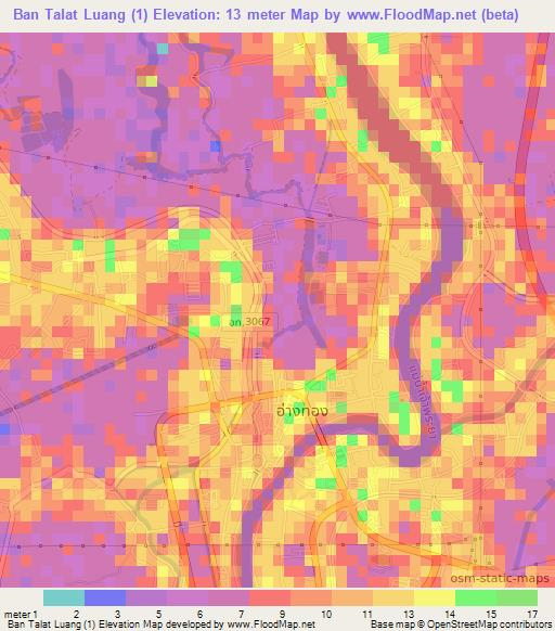Ban Talat Luang (1),Thailand Elevation Map