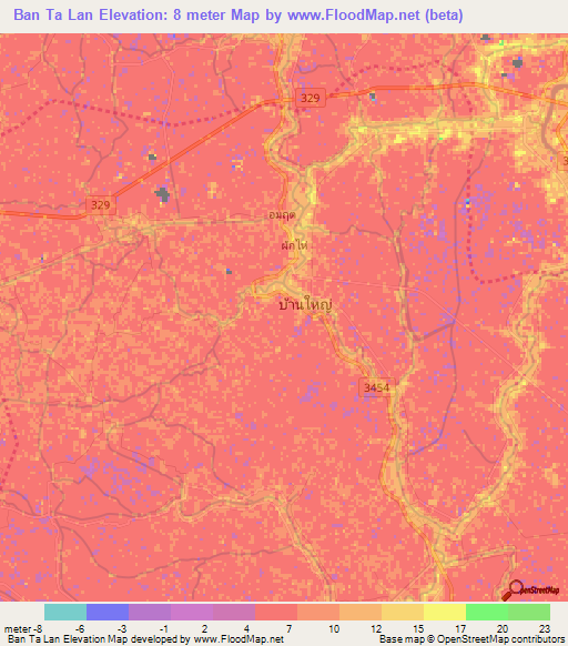 Ban Ta Lan,Thailand Elevation Map