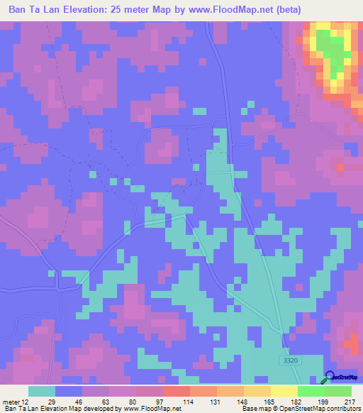 Ban Ta Lan,Thailand Elevation Map