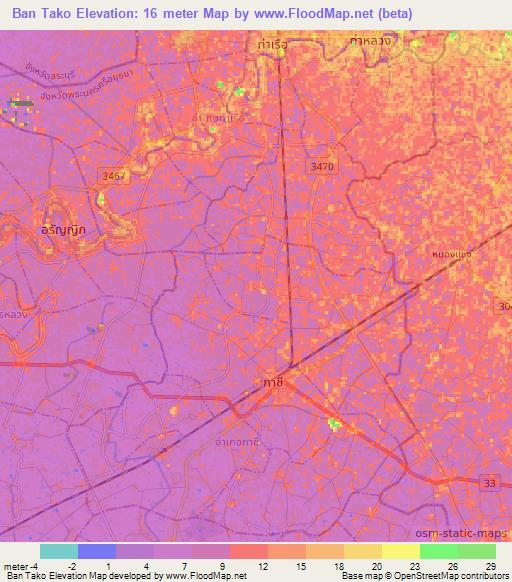 Ban Tako,Thailand Elevation Map