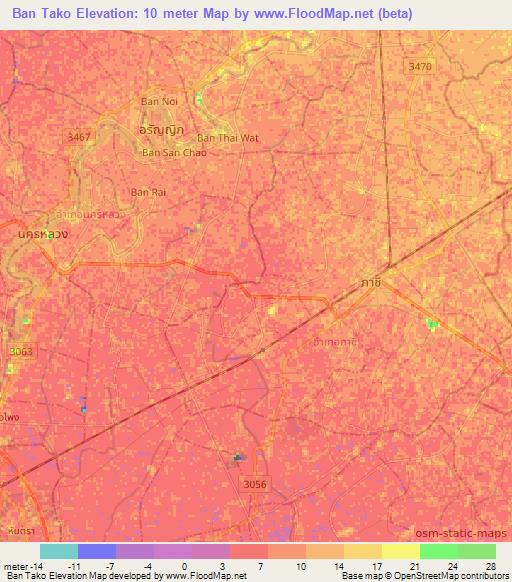 Ban Tako,Thailand Elevation Map